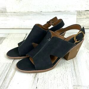 Sofft Womens 9.5 Black Faux Suede Block Heel Open Toe Slingback Sandals NEW